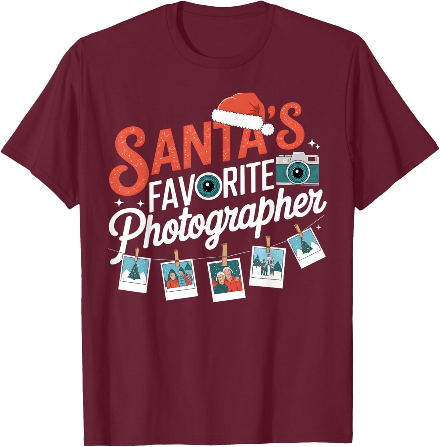 Santas Favorite Photographer Funny Christmas Photography T-Shirt - T-Shirt | Maroon