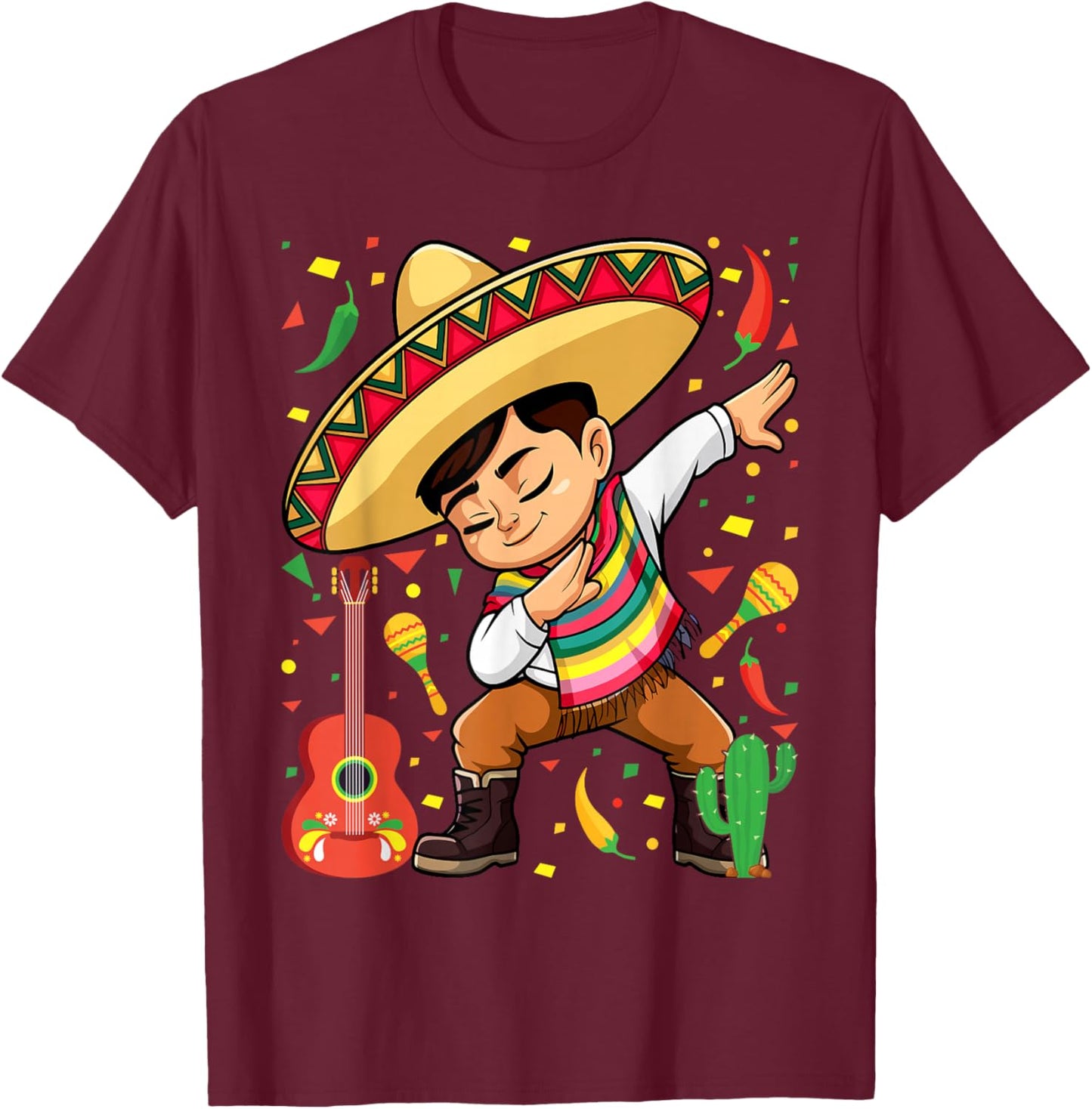 Mexican Boy Dabbing Poncho Cinco de Mayo T-Shirt - T-Shirt | Maroon