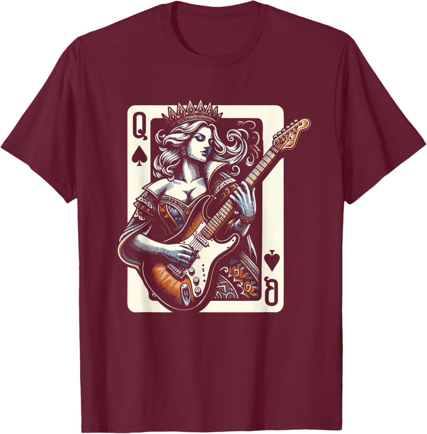 Women Queen Guitar Music Cool Guitarist T-Shirt - T-Shirt | Maroon
