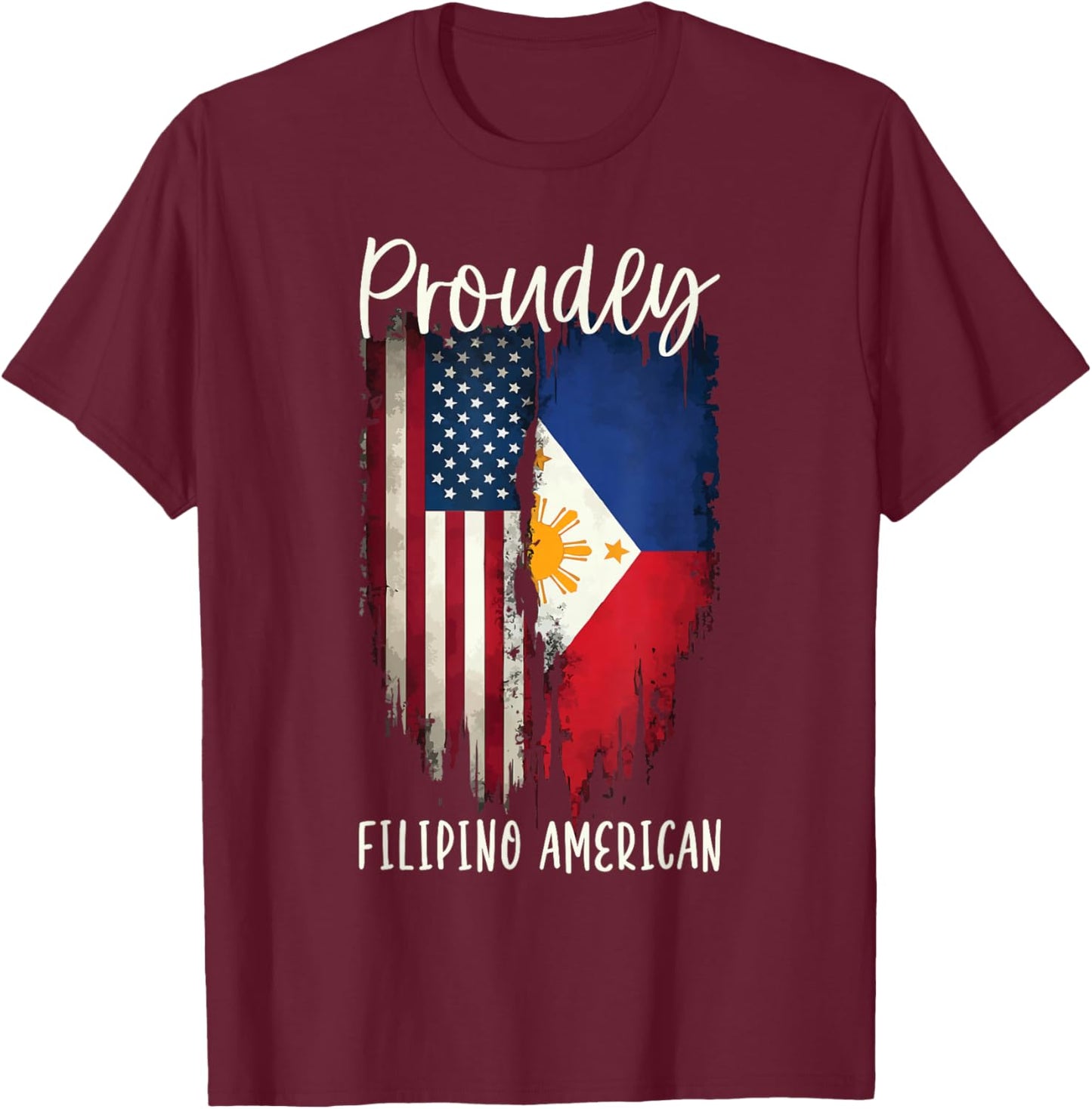Half Filipino Half American USA Flag Filipino American T-Shirt - T-Shirt | Maroon