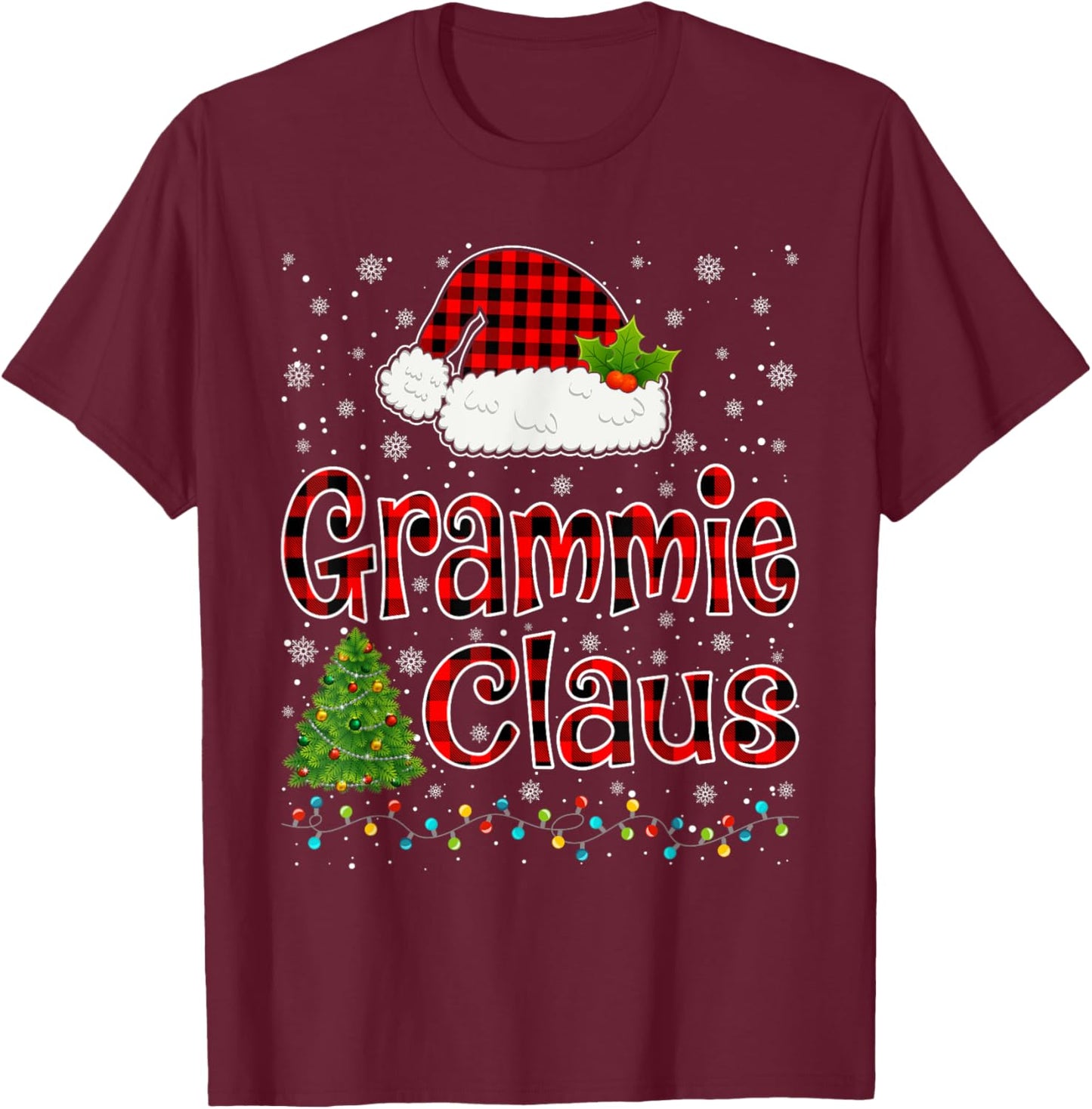 Funny Grammie Claus Christmas Lights Xmas Pajama Family T-Shirt - T-Shirt | Maroon