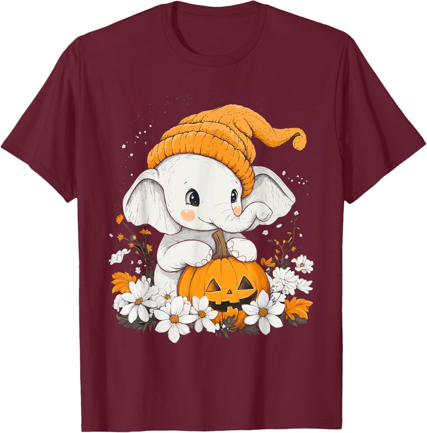 Halloween Pumpkin Flower Girls Boys Kids Elephant Halloween T-Shirt - T-Shirt | Maroon