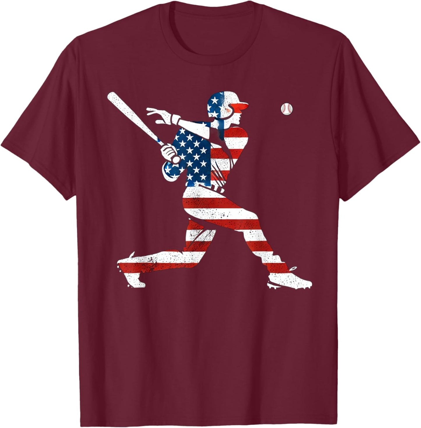 American Baseball Player Batter with United States Flag USA T-Shirt - T-Shirt | Maroon