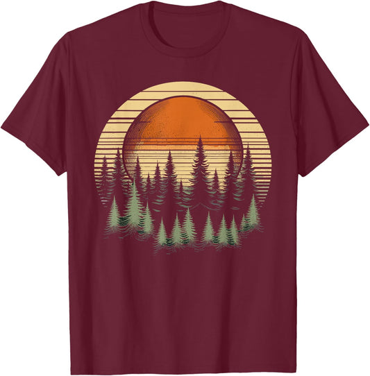 Trees Wildlife Nature Retro Forest T-Shirt - T-Shirt | Maroon