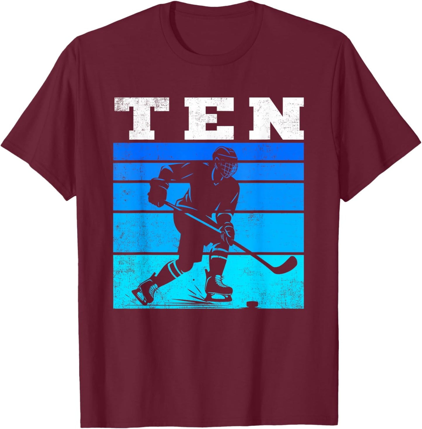 10th Birthday Ice Hockey Boys Ten Hockey Birthday Party T-Shirt - T-Shirt | Maroon
