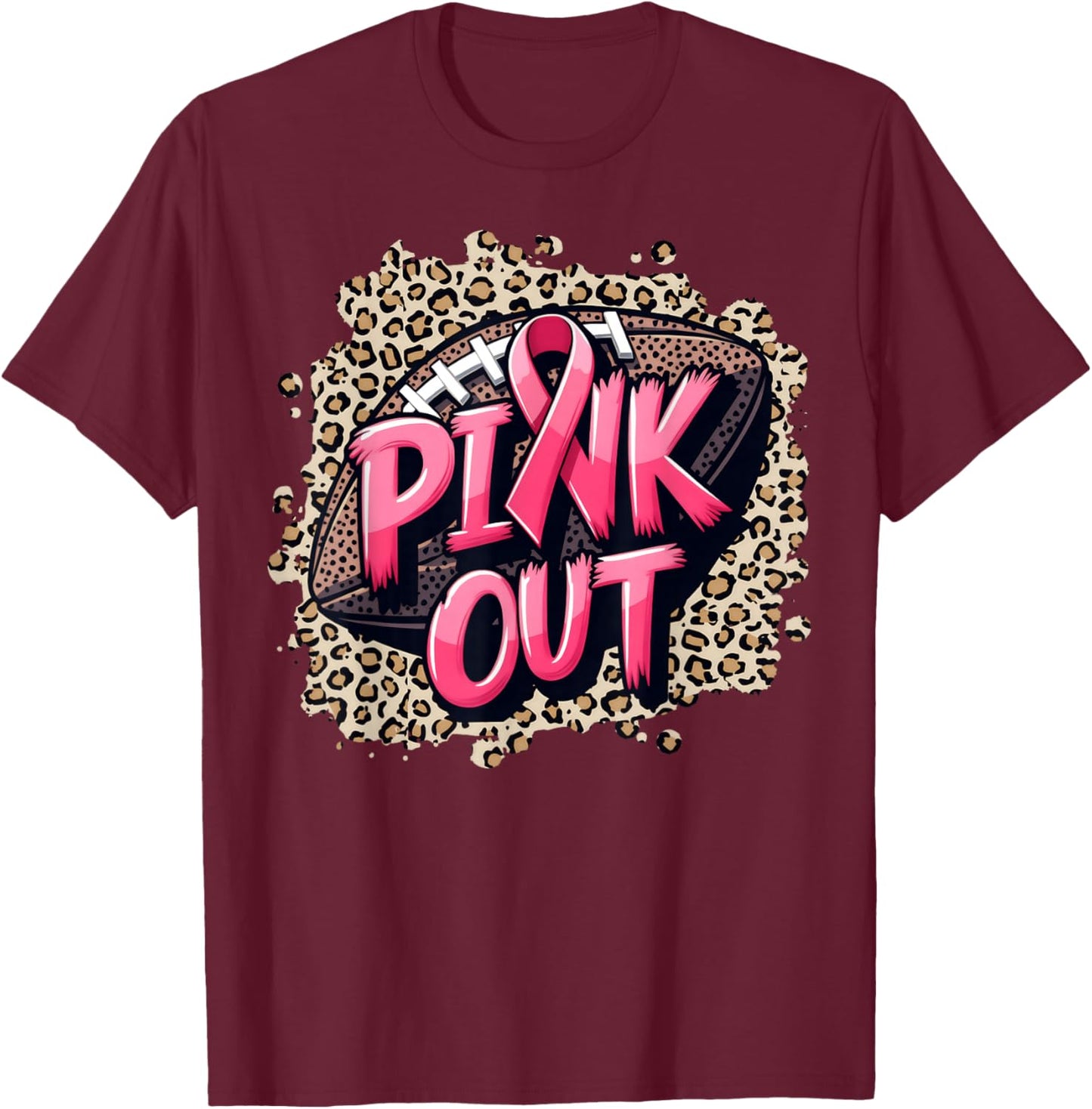Pink Out American Football Leopard Tackle Breast Cancer 2024 T-Shirt - T-Shirt | Maroon