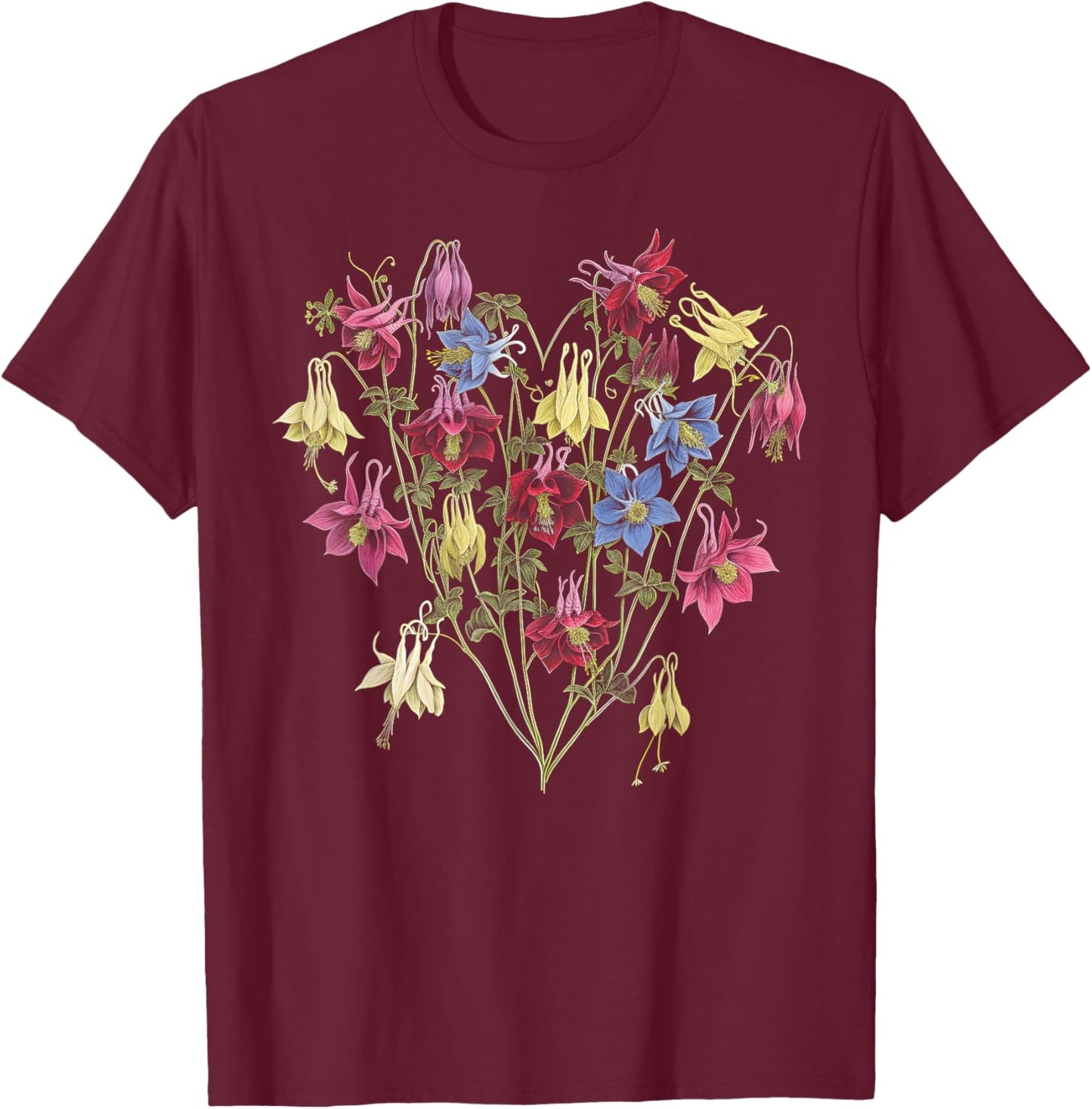 Floral Columbine Flower Girl Heart Valentine's Day Plant Mom T-Shirt - T-Shirt | Maroon