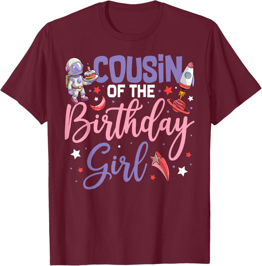 Two The Moon Cousin Of the Birthday Girl Astronaut Family T-Shirt - T-Shirt | Maroon