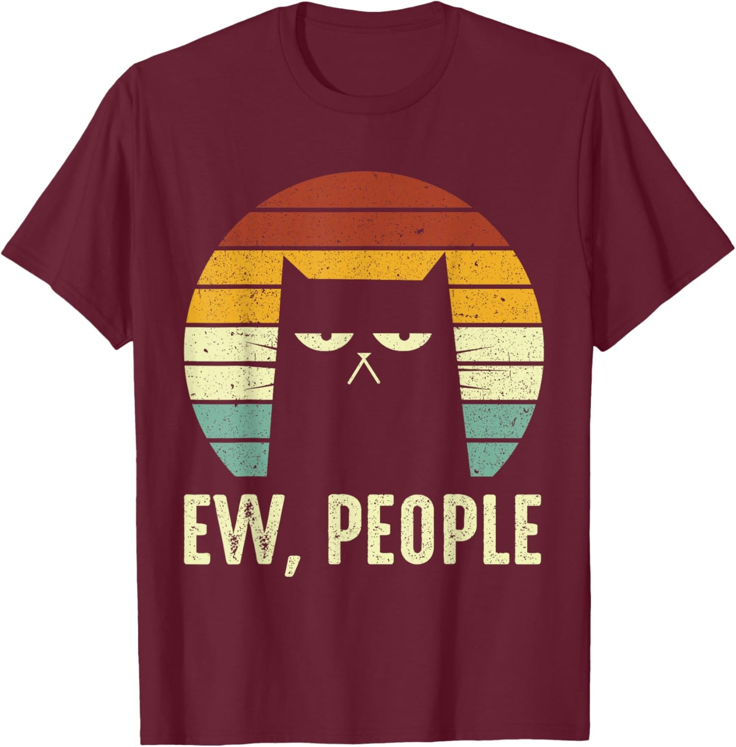Ew People Retro Funny Black Cats Funny Meowy T-Shirt - T-Shirt | Maroon
