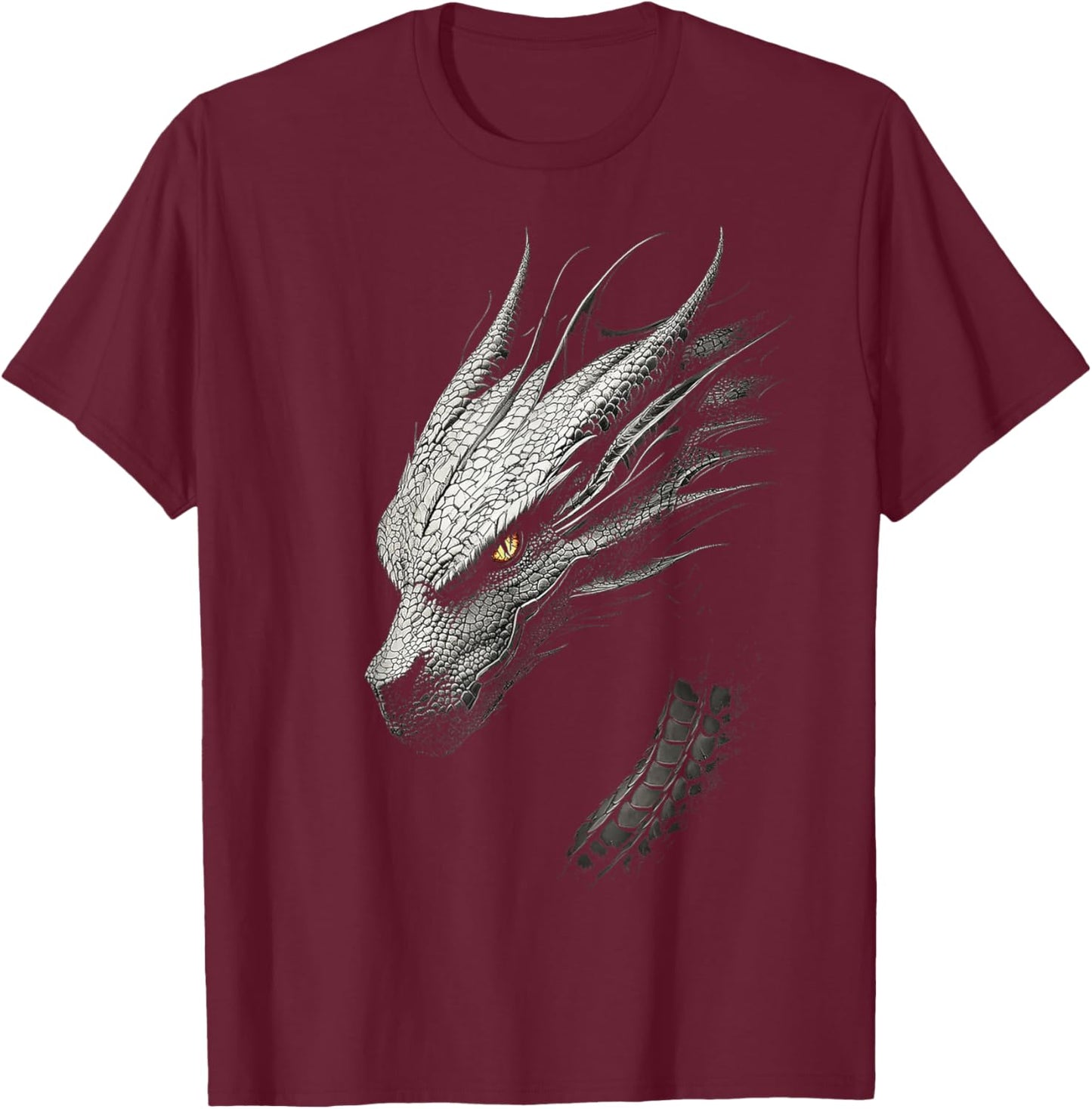 Silver Dragon Graphic Mythical Artwork Silver Dragon T-Shirt - T-Shirt | Maroon