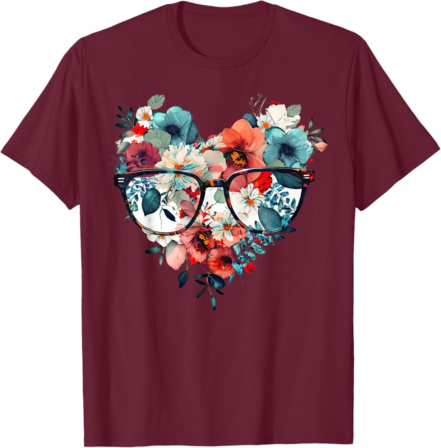 Floral Eyeglasses Optometry Optometrist Optician Doctor Eye T-Shirt - T-Shirt | Maroon