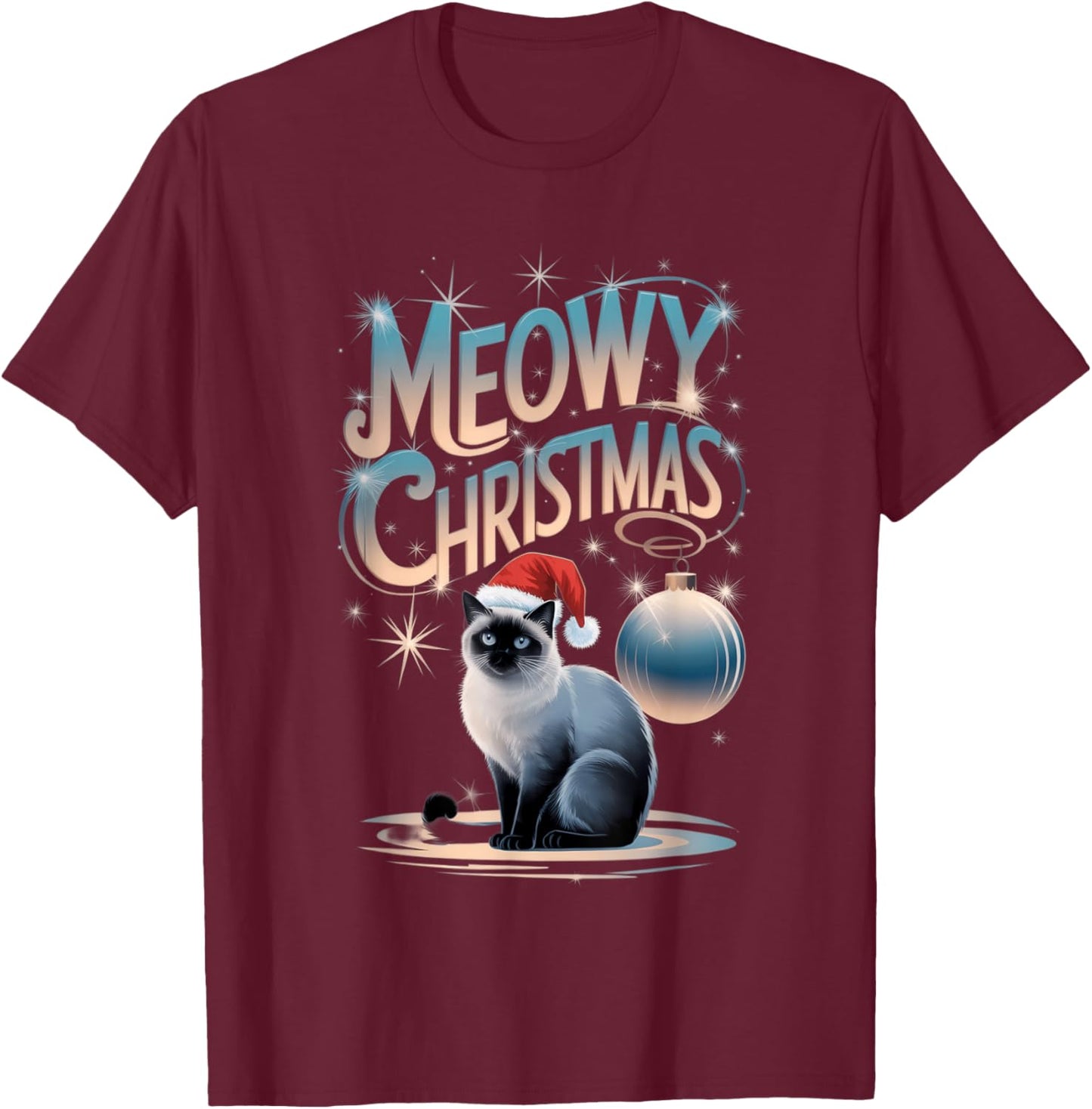 Meowy Christmas Cat Mama - Siamese Cat Lover Women Kids T-Shirt - T-Shirt | Maroon