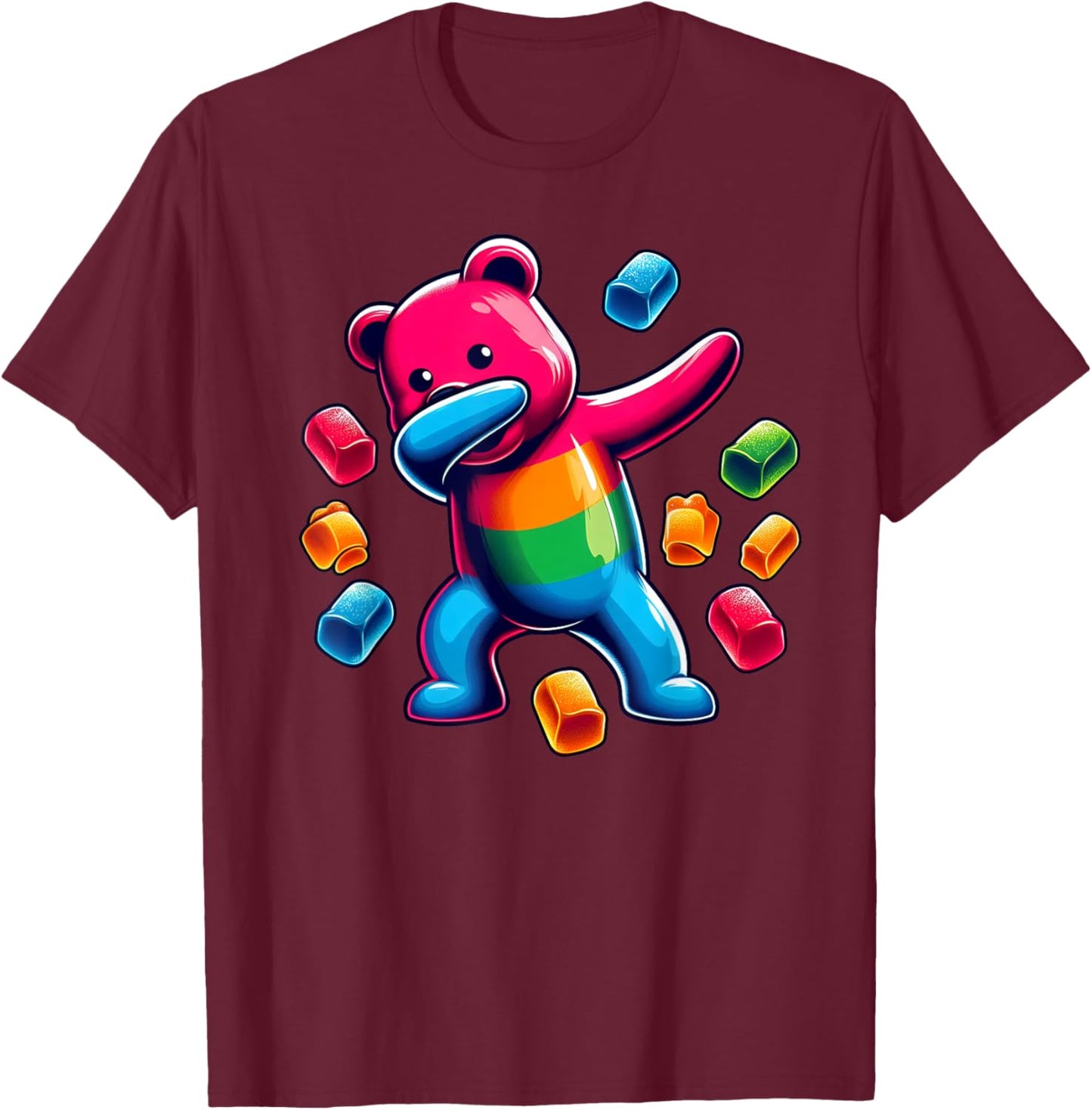 Colorful Dabbing Gummy Bear Candy Lovers Kids Boys Bear Dab T-Shirt - T-Shirt | Maroon