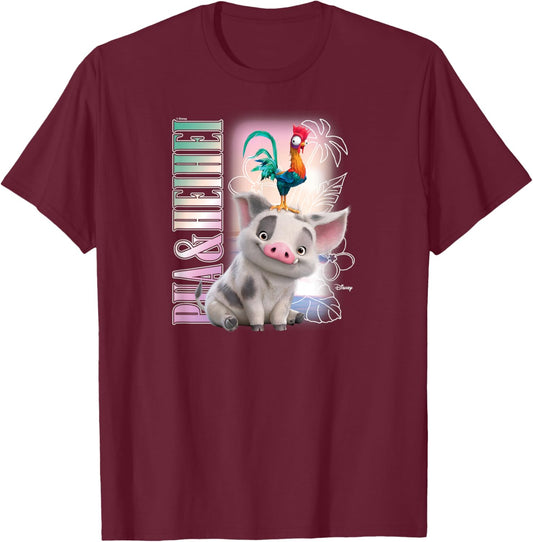 Moana 2 - Hei Hei and Pua Retro Bootleg T-Shirt - T-Shirt | Maroon