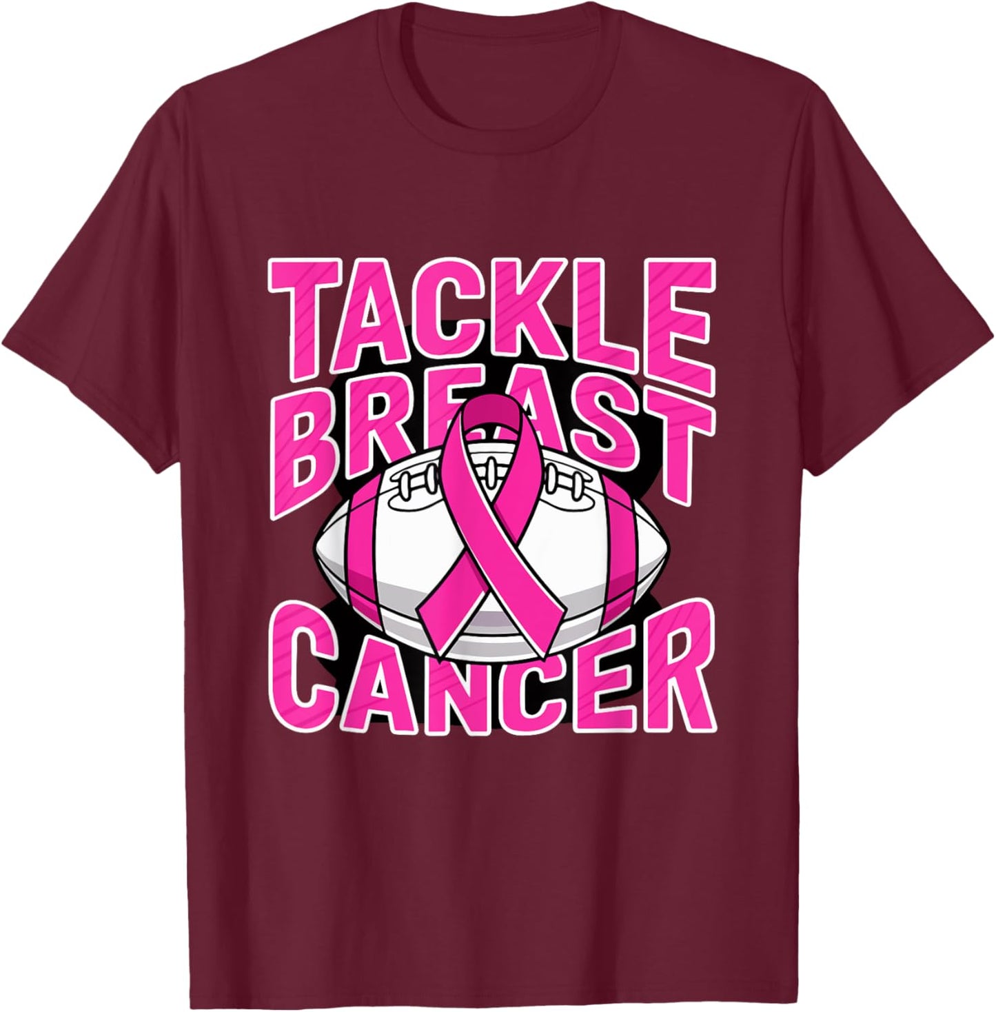 Tackle Breast Cancer Pink Ribbon American Fantasy Football T-Shirt - T-Shirt | Maroon