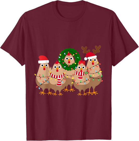 Funny Christmas Chicken - Black, Small, -Adult, Christmas, Modern, Cartoon, Imported, Polyester 100%, Short Sleeve, Pull On T-Shirt - T-Shirt | Maroon