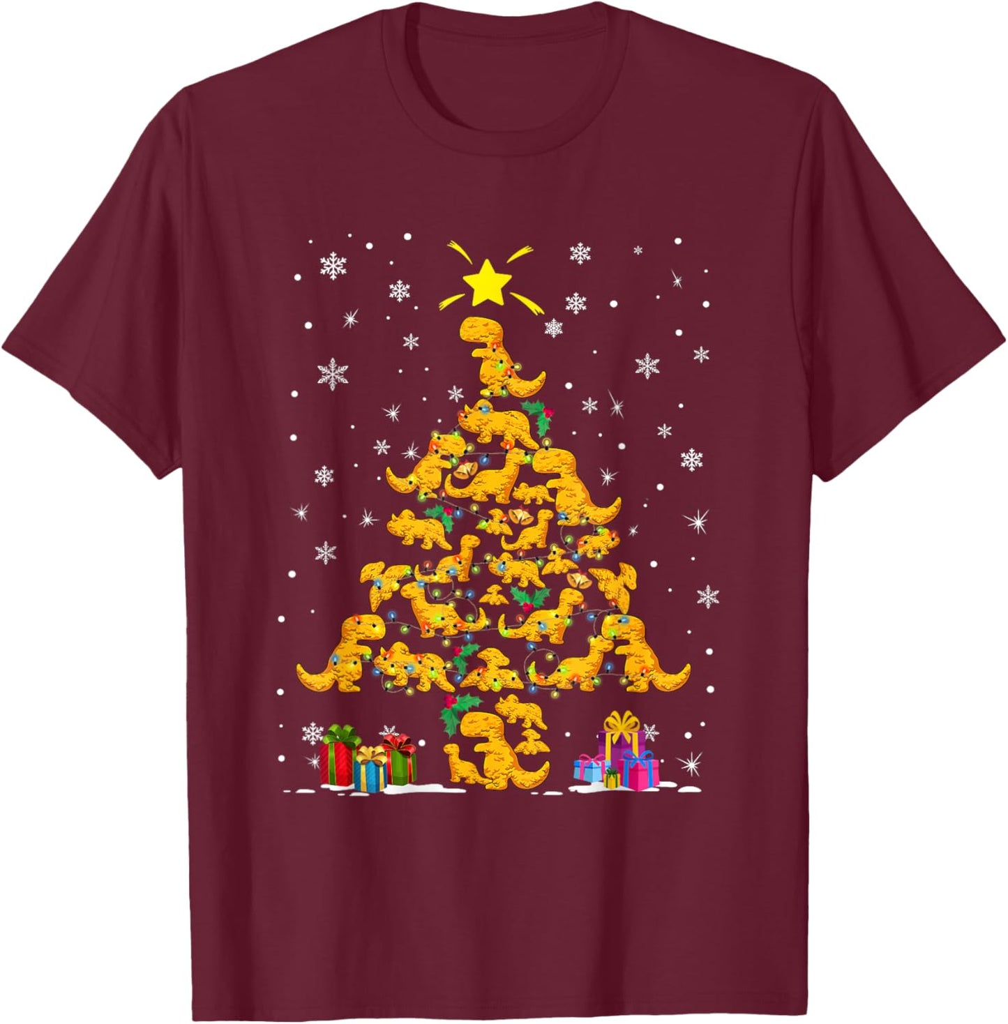 Dino Chicken Nuggets Christmas Tree Dinosaur Chicken Nugget T-Shirt - T-Shirt | Maroon