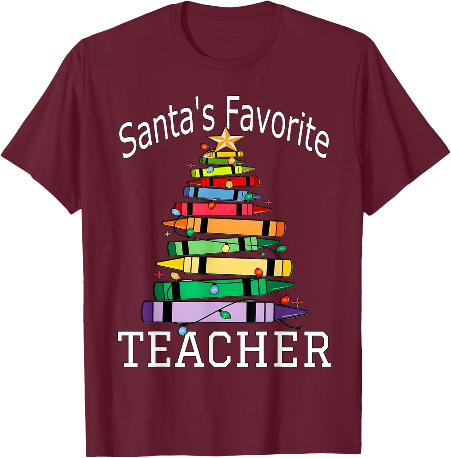 Santa's Favorite Teacher Gift For Christmas | Teachers T-Shirt - T-Shirt | Maroon