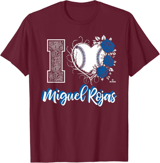 I Heart Baseball Stitch Miguel Rojas Los Angeles Baseball T-Shirt - T-Shirt | Maroon