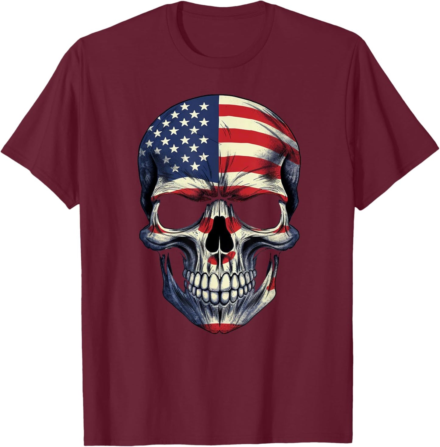 American Flag Skull Zoom T-Shirt - T-Shirt | Maroon