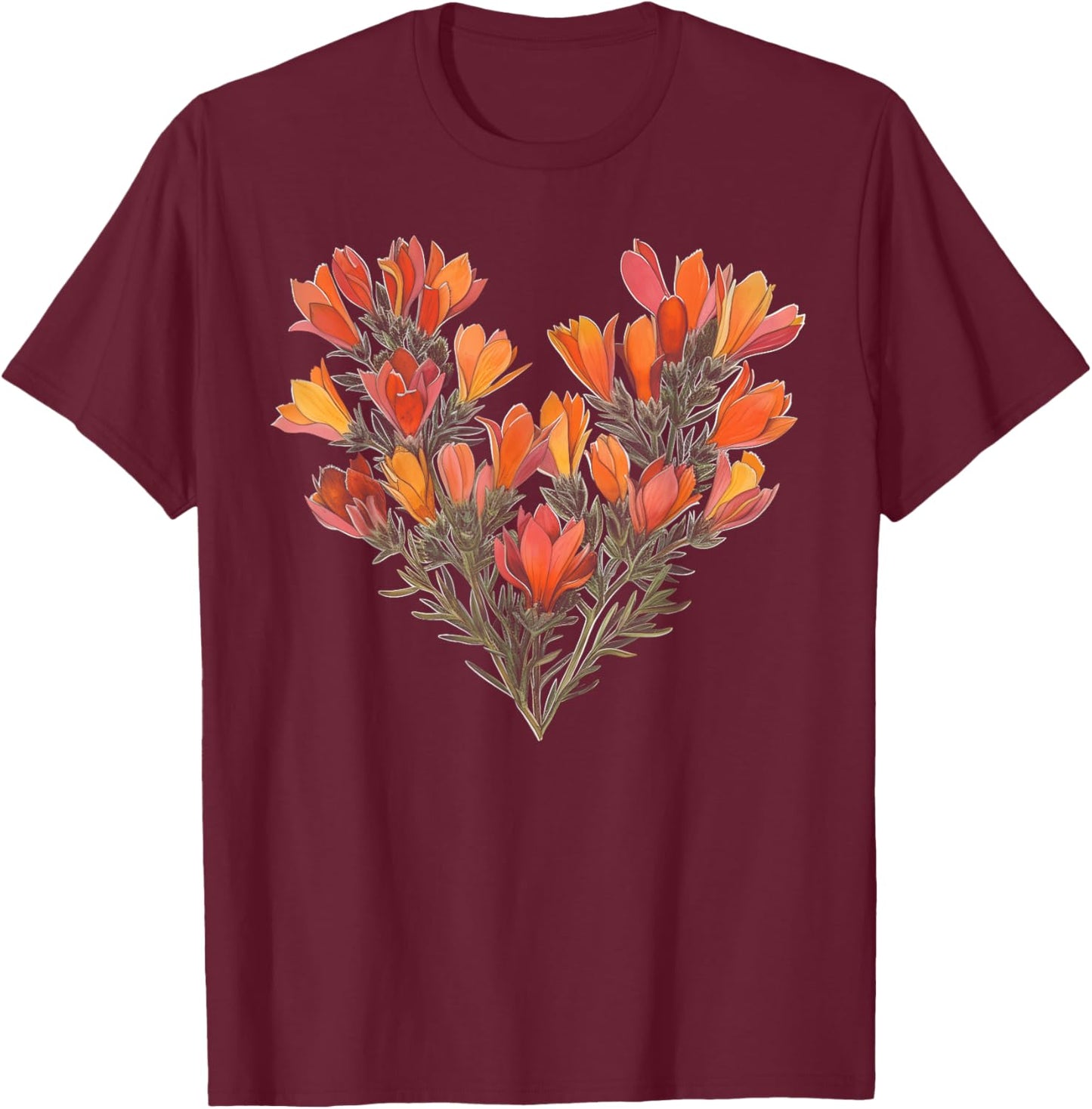 Indian Paintbrush Flower Girl Valentine's Day Plant Mom T-Shirt - T-Shirt | Maroon