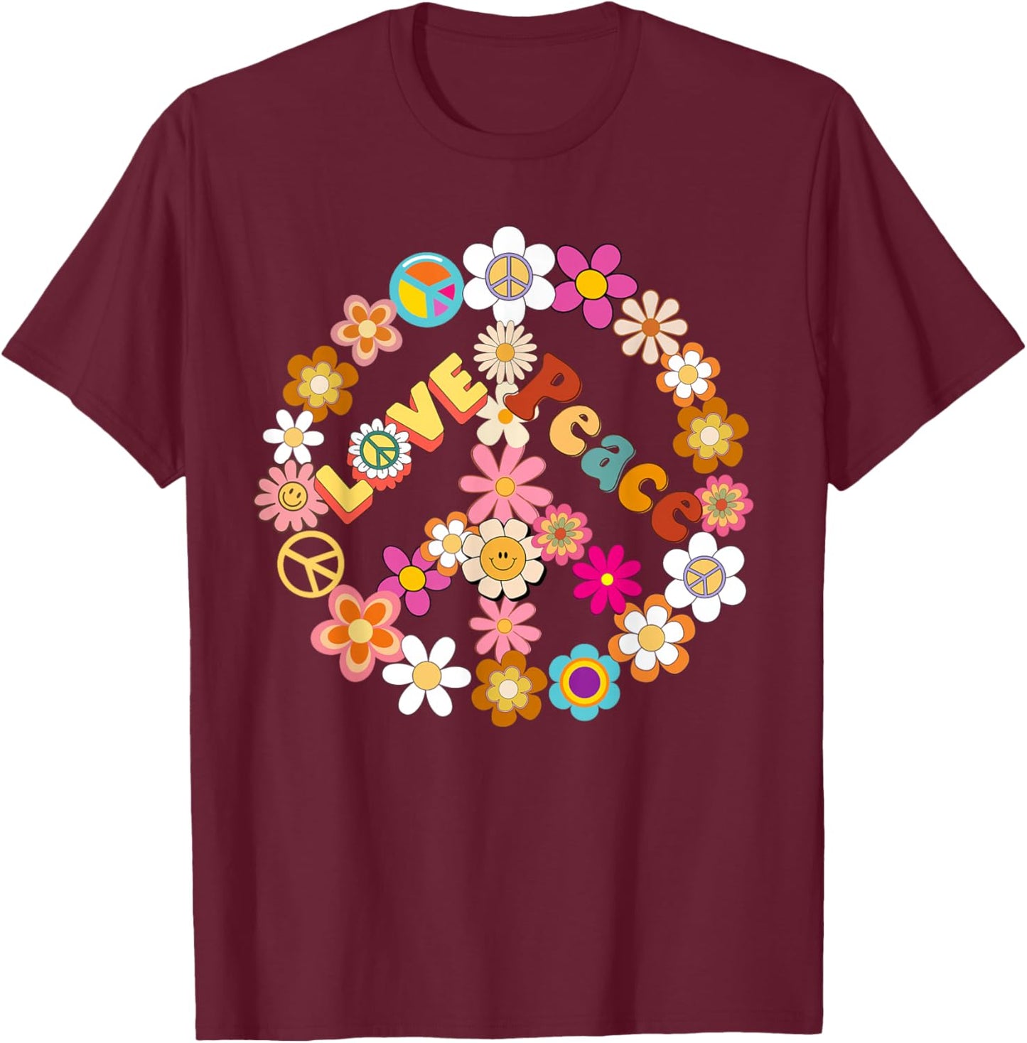 Peace Sign Love 60 s 70 s Shirts 70s Outfits T-Shirt - T-Shirt | Maroon