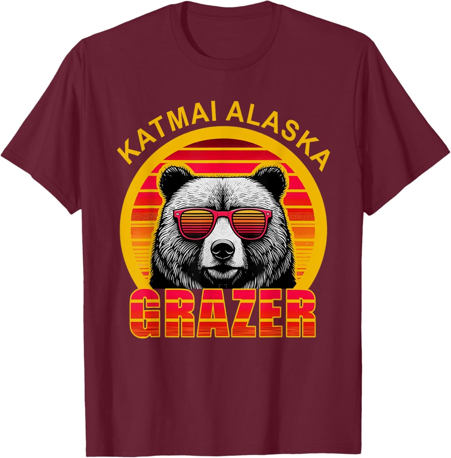 Katmai Alaska Grazer Vintage Fat Bear Week 2024 T-Shirt - T-Shirt | Maroon