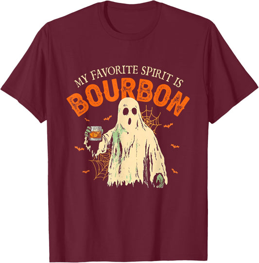 My Favorite Spirit Is Bourbon Funny Ghost Halloween Costume T-Shirt - T-Shirt | Maroon
