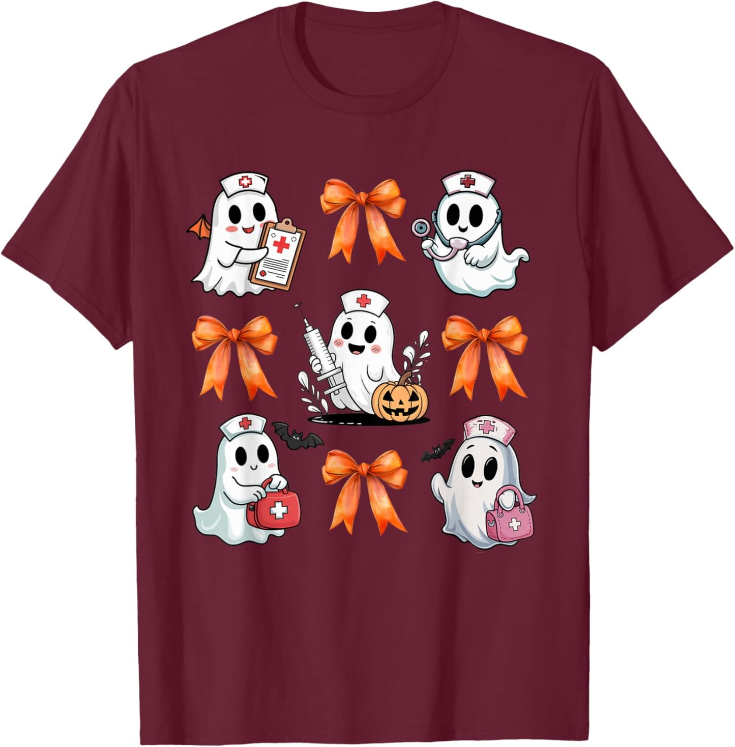 Ghost Boo Boo Crew Nurse Halloween Women Spooky Nurse Funny T-Shirt - T-Shirt | Maroon