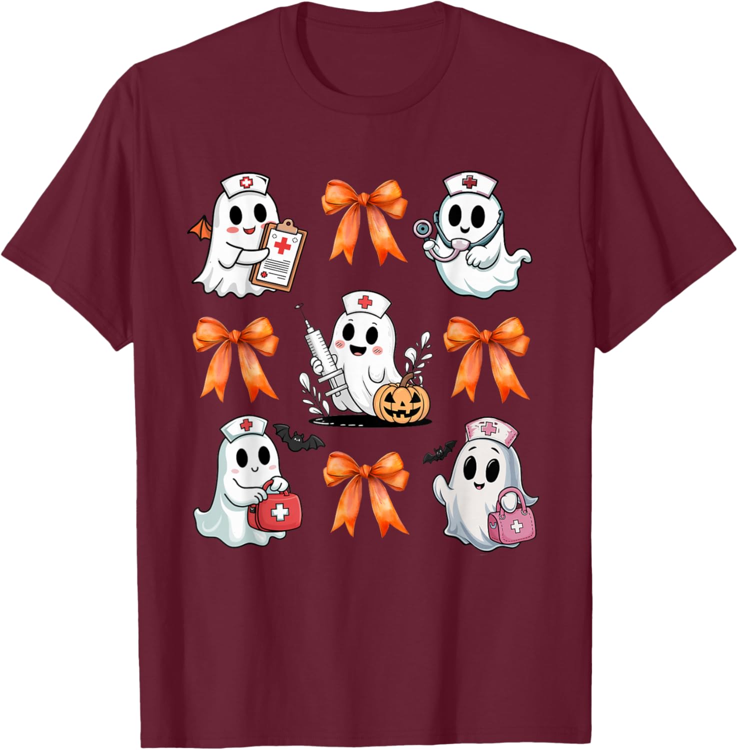 Ghost Boo Boo Crew Nurse Halloween Women Spooky Nurse Funny T-Shirt - T-Shirt | Maroon