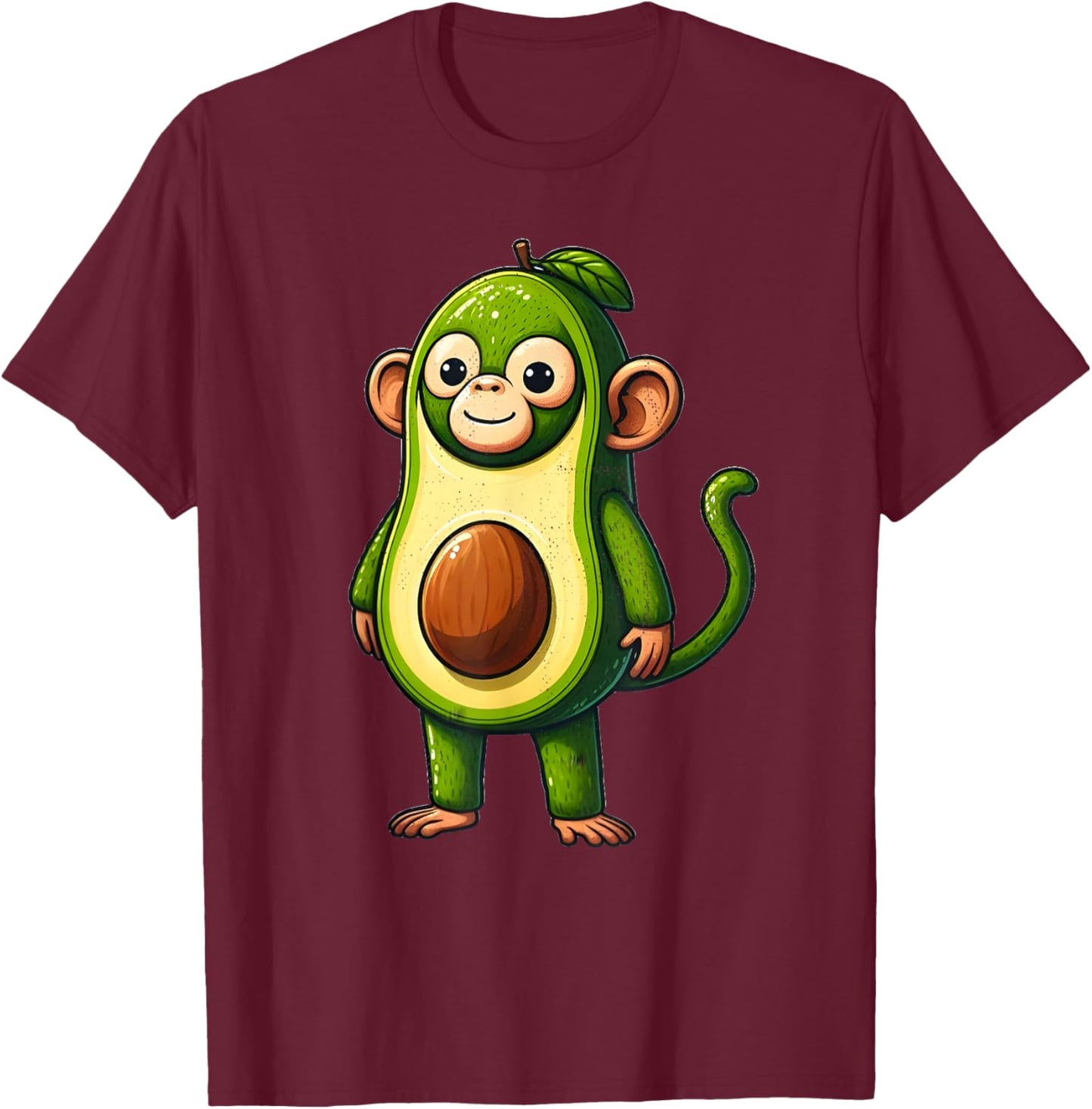 Avocado Monkey T-Shirt - T-Shirt | Maroon
