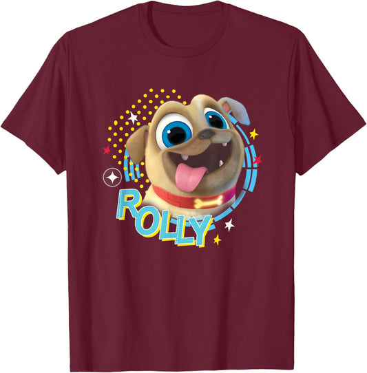 Disney Puppy Dog Pals Awesome Happy Rolly Big Chest Portrait T-Shirt - T-Shirt | Maroon