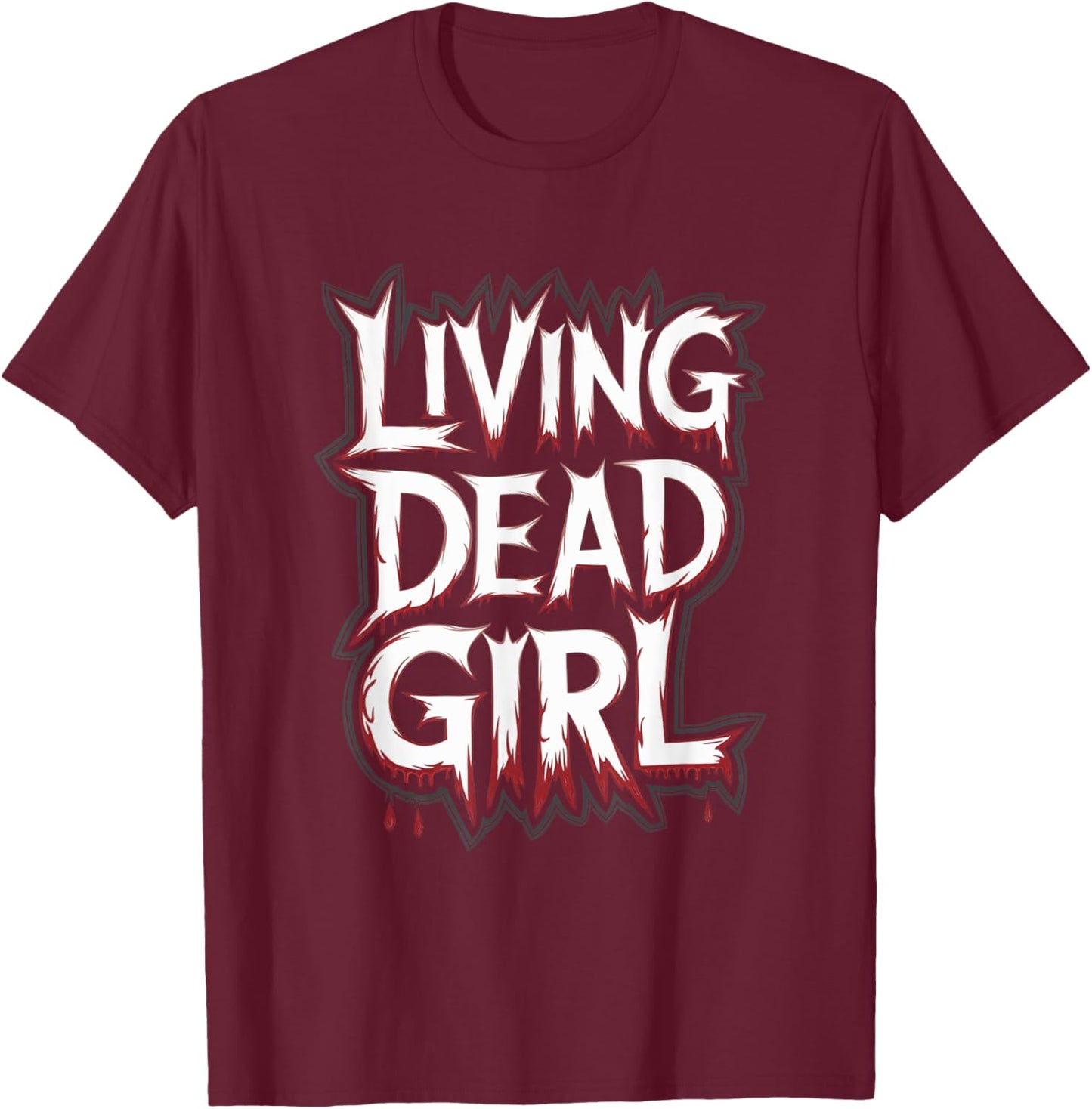 Dripping Blood Zombie Movie Living Dead Girl Halloween T-Shirt - T-Shirt | Maroon