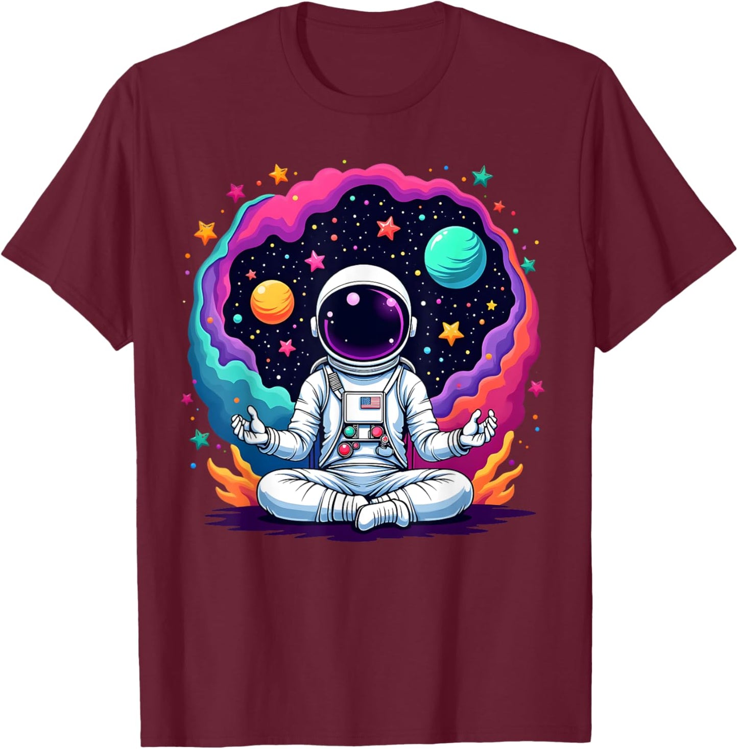 Funny Astronaut Yoga Meditation Planets Science Space T-Shirt - T-Shirt | Maroon