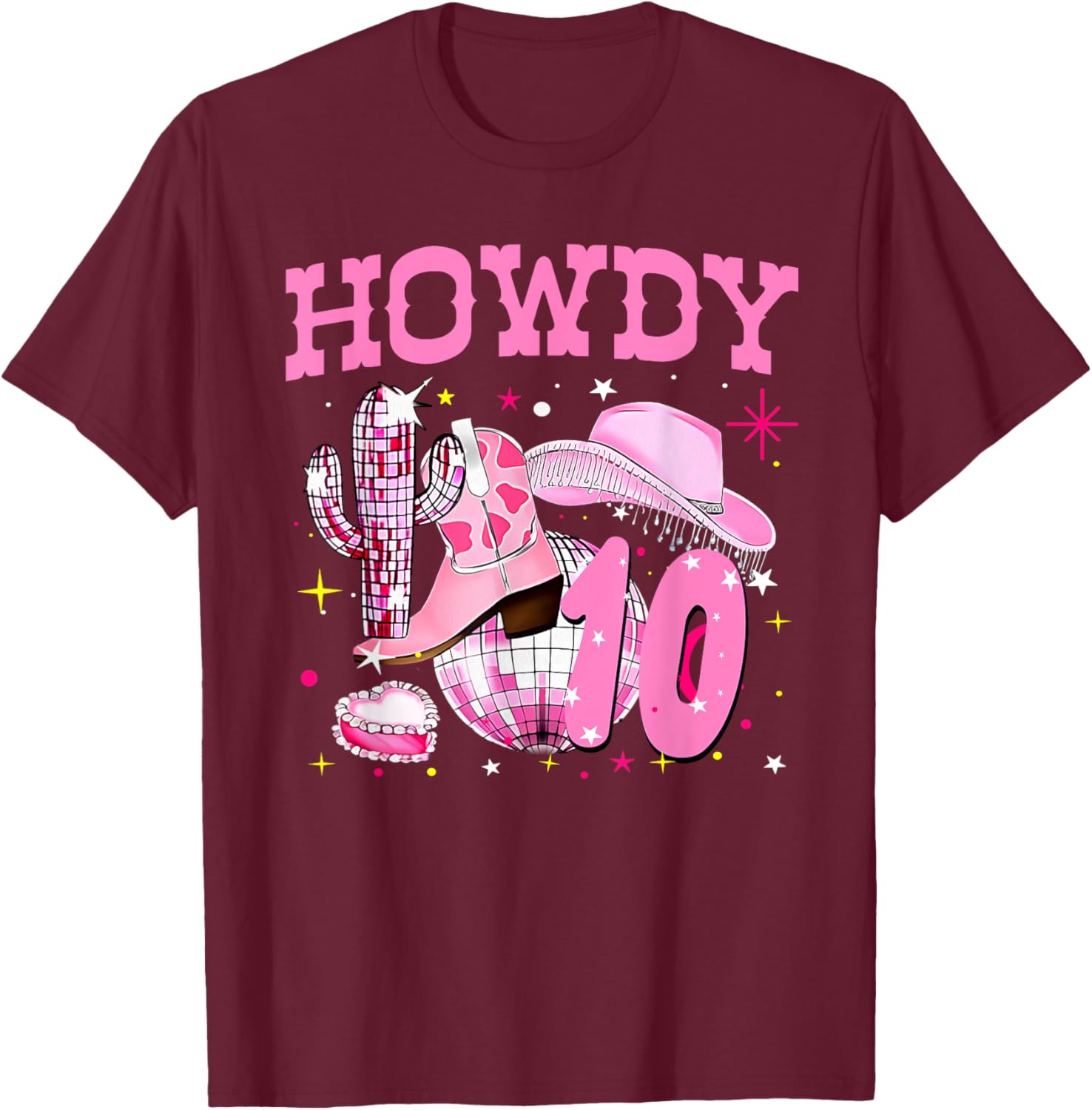 Howdy 10 Years Old Cowgirl 10th Birthday Western Girl T-Shirt - T-Shirt | Maroon