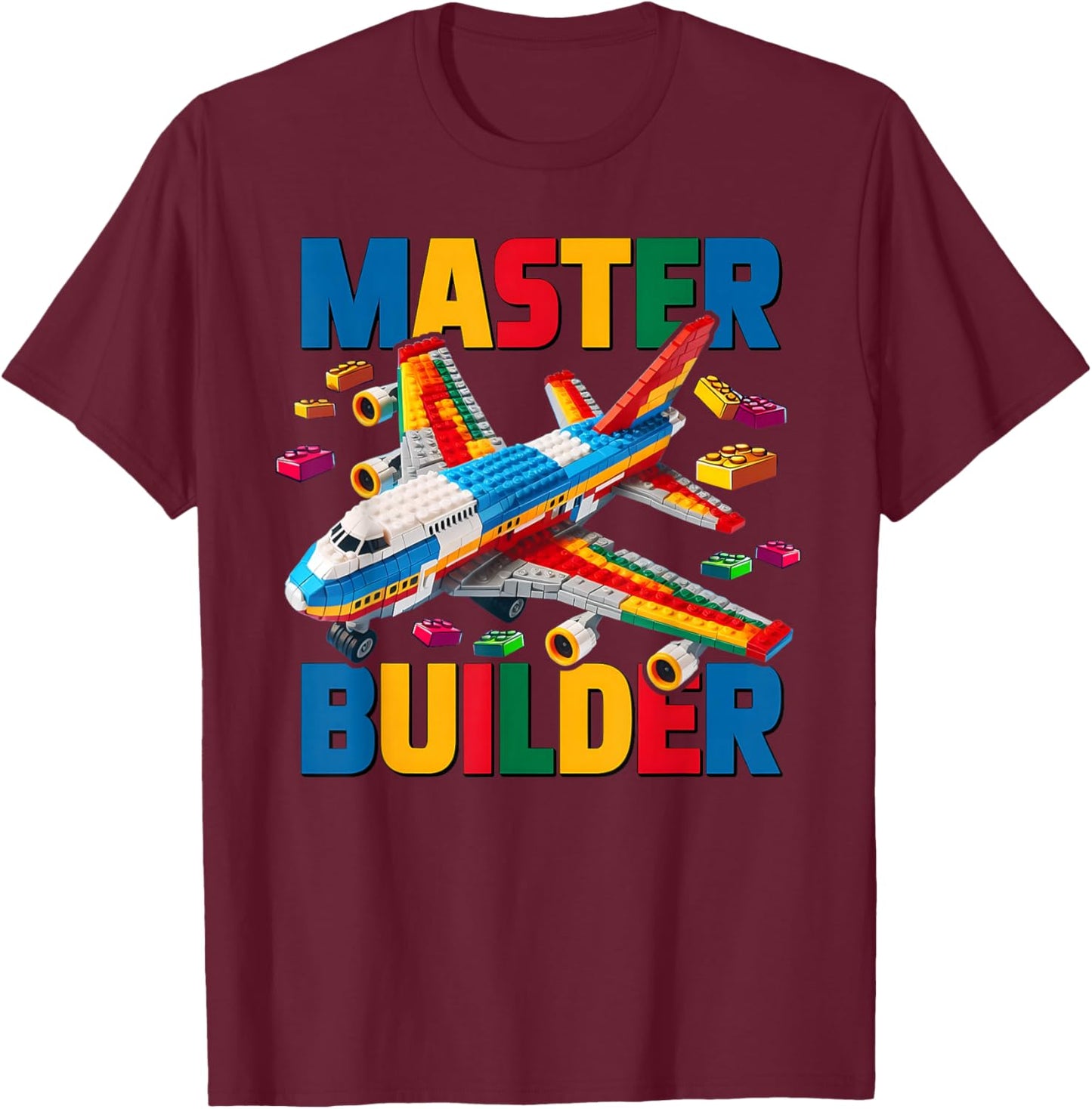 Master Builder Airplane Toy Kids Boys Building Blocks Brick T-Shirt - T-Shirt | Maroon