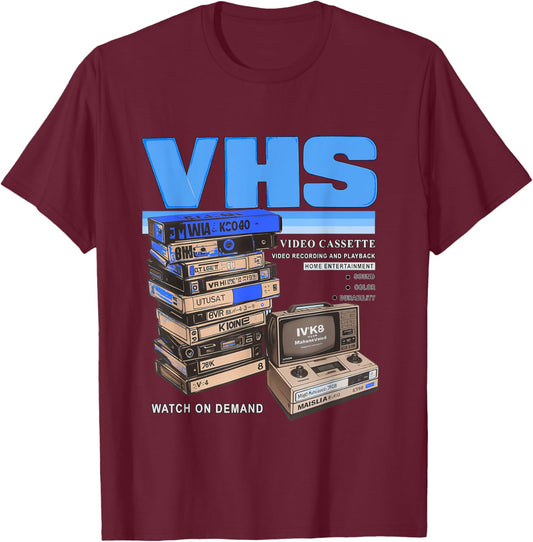 Blue VHS and Chill Blue Color Graphic T-Shirt - T-Shirt | Maroon