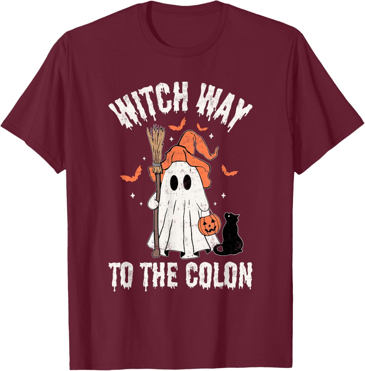 Witch Way To The Colon Gastrointestinal Endo Nurse Halloween T-Shirt - T-Shirt | Maroon