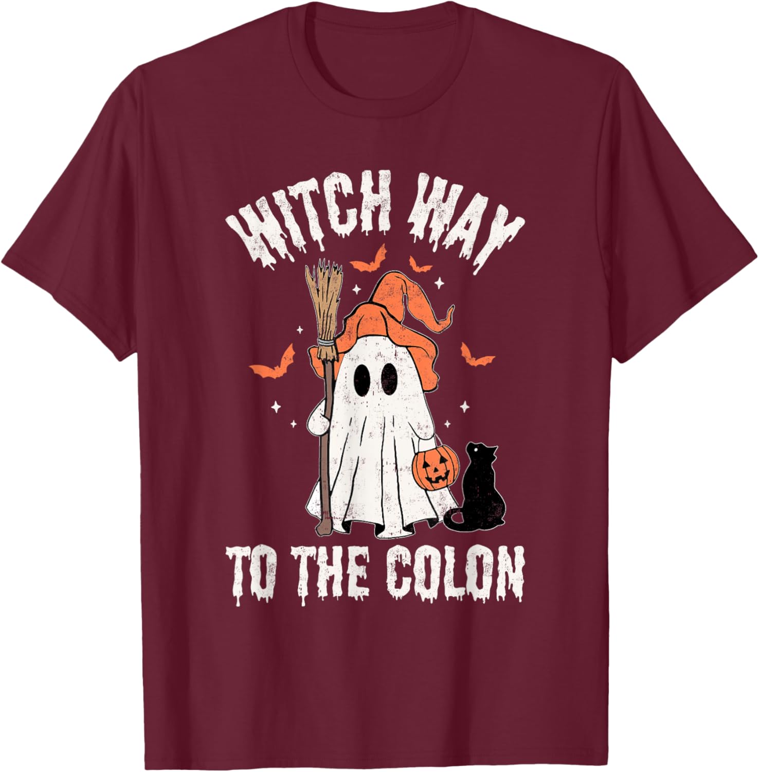 Witch Way To The Colon Gastrointestinal Endo Nurse Halloween T-Shirt - T-Shirt | Maroon