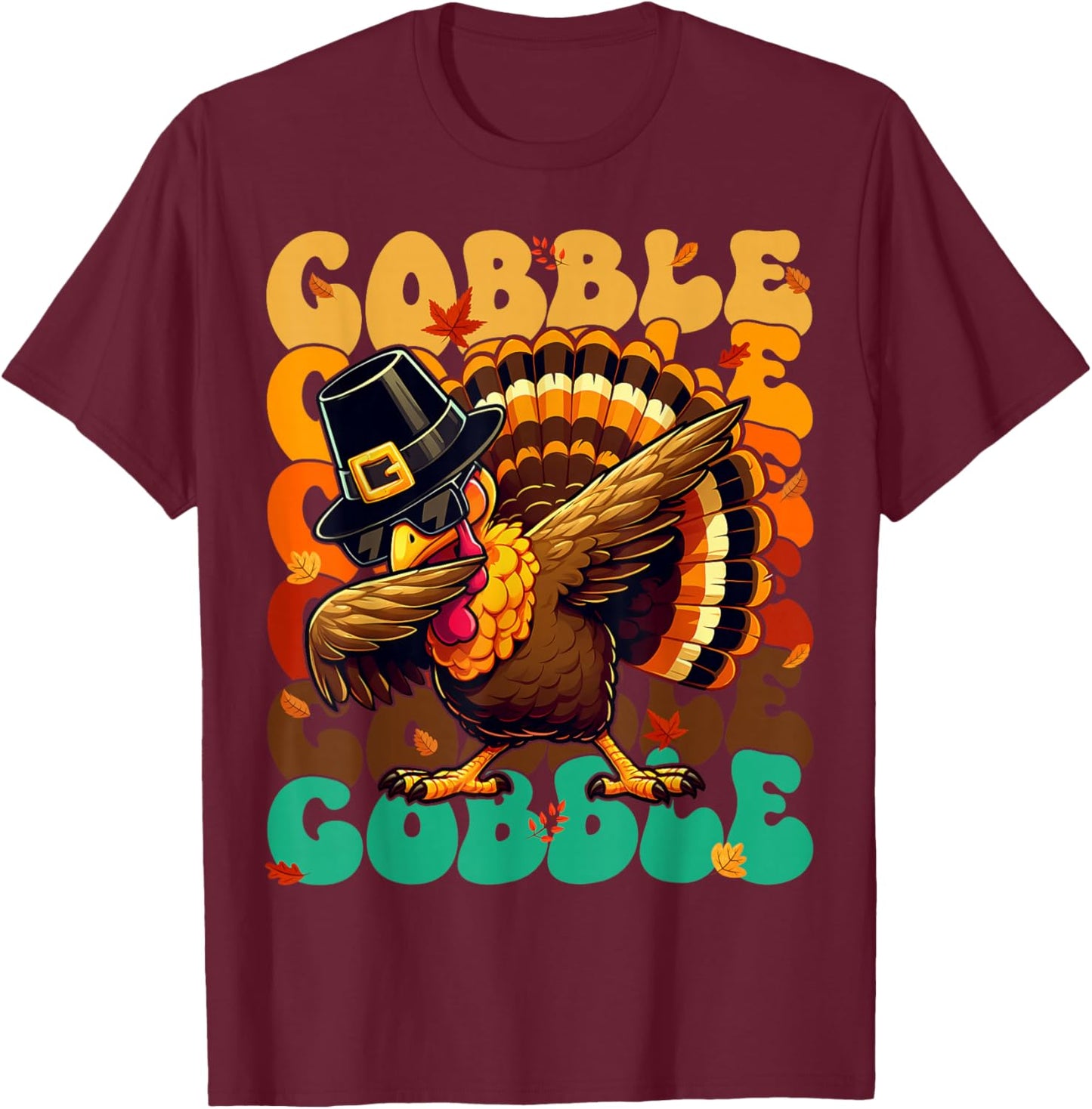 Thanksgiving Dabbing Turkey Gobble Gobble Pilgrim Boys Kids T-Shirt - T-Shirt | Maroon
