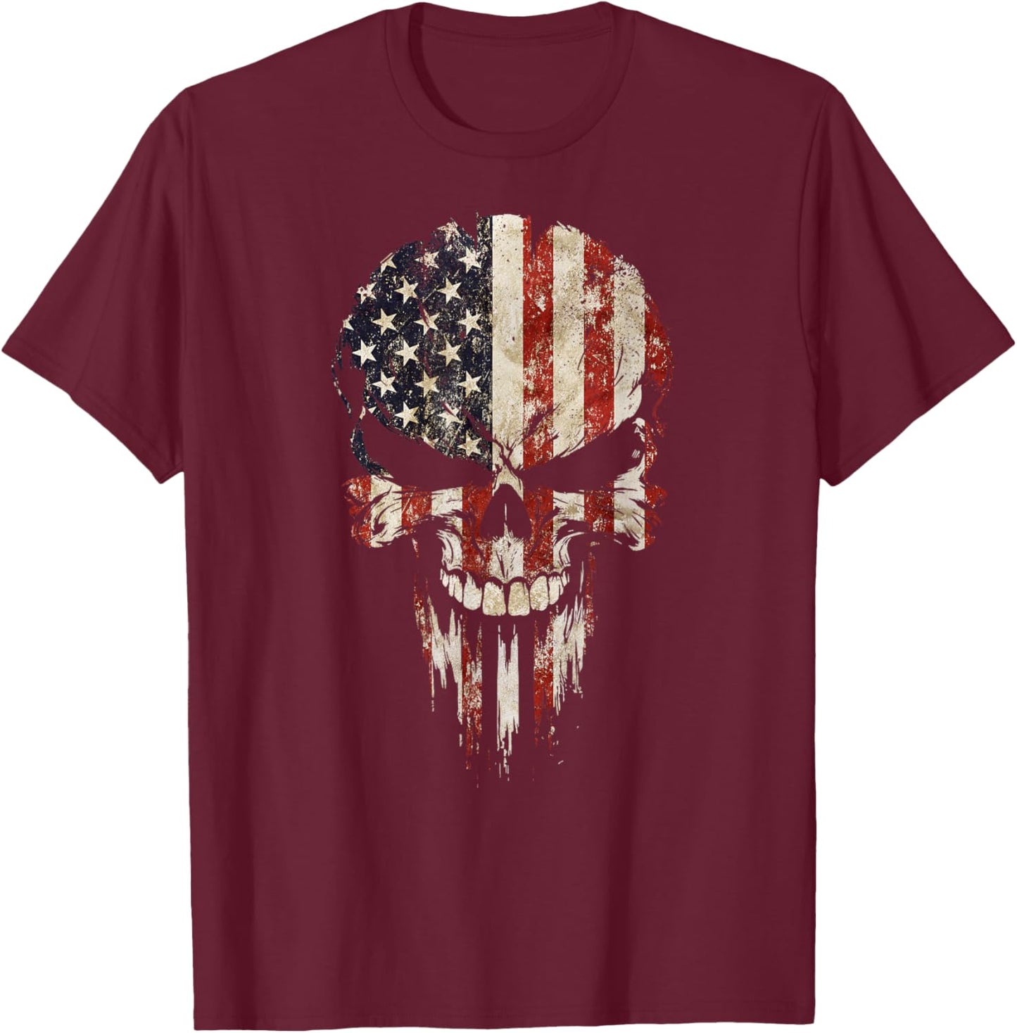 Vintage USA Flag Skull Patriotic T-Shirt - T-Shirt | Maroon