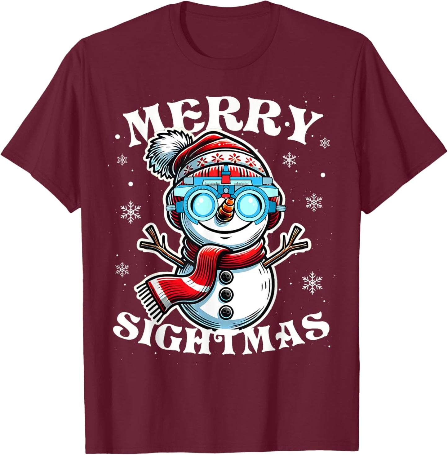 Merry Sightmas Snowman Optometry Christmas Shirt Eye Doctor T-Shirt - T-Shirt | Maroon