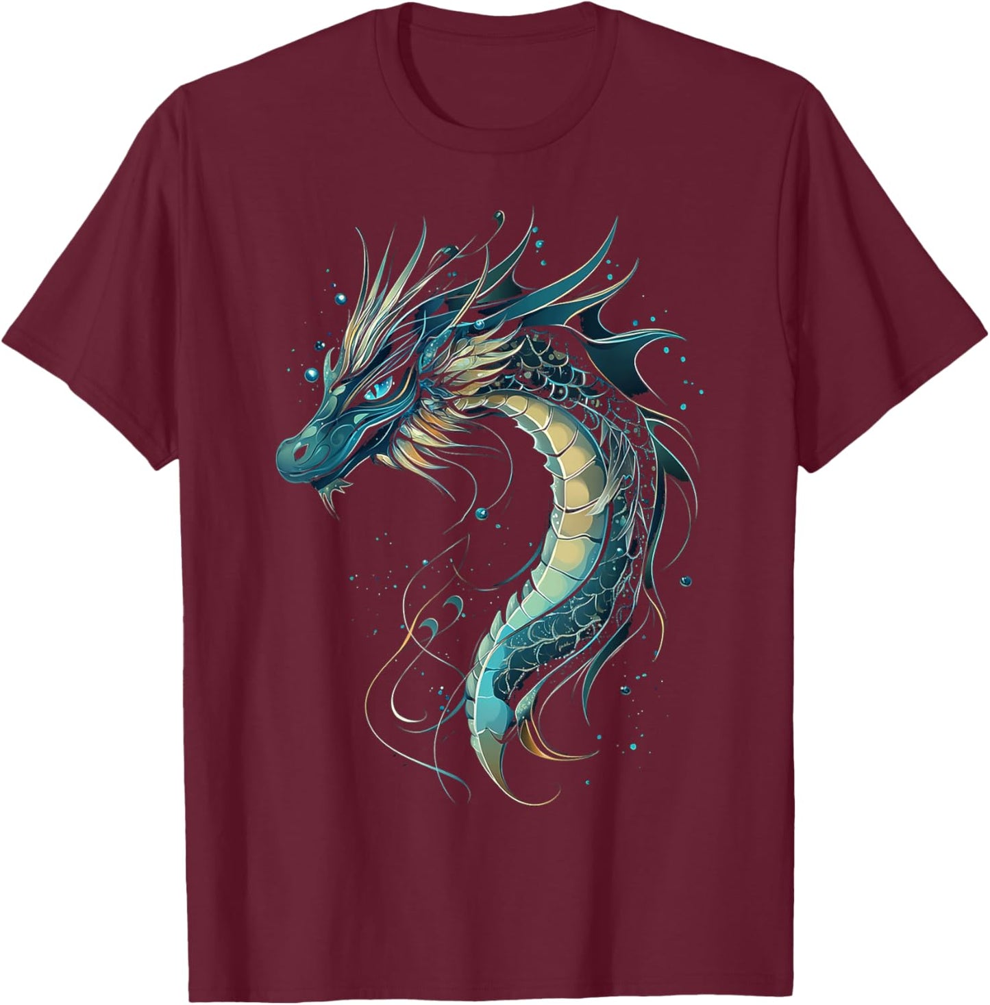 Sea Dragon Motif Mythical Illustration Sea Dragon T-Shirt - T-Shirt | Maroon