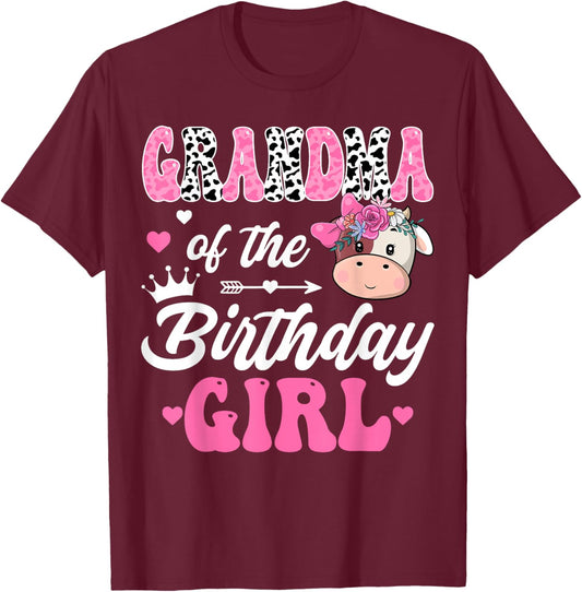 Grandma Of The Birthday Girl Farm Cow 1St Birthday Girl T-Shirt - T-Shirt | Maroon