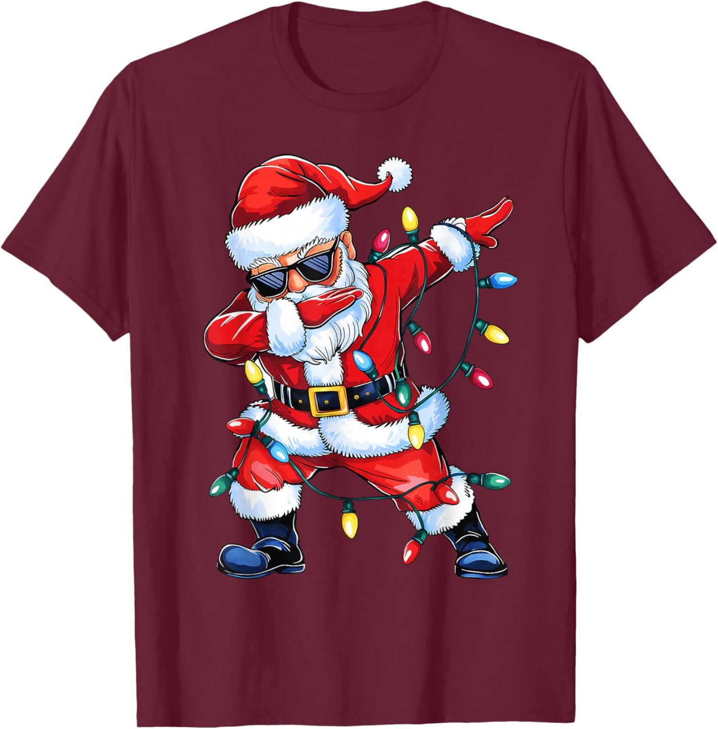 Dabbing Santa Xmas Light Girls Boys Kids Funny Christmas T-Shirt - T-Shirt | Maroon