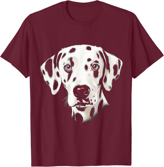 Dalmatian Dog Motif Pet Illustration Blue Eyes Dalmatian Women Kids T-Shirt - T-Shirt | Maroon