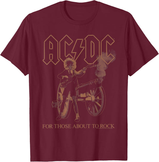 AC/DC For Those About To Rock Angus Photo by Michael Putland T-Shirt - T-Shirt | Maroon