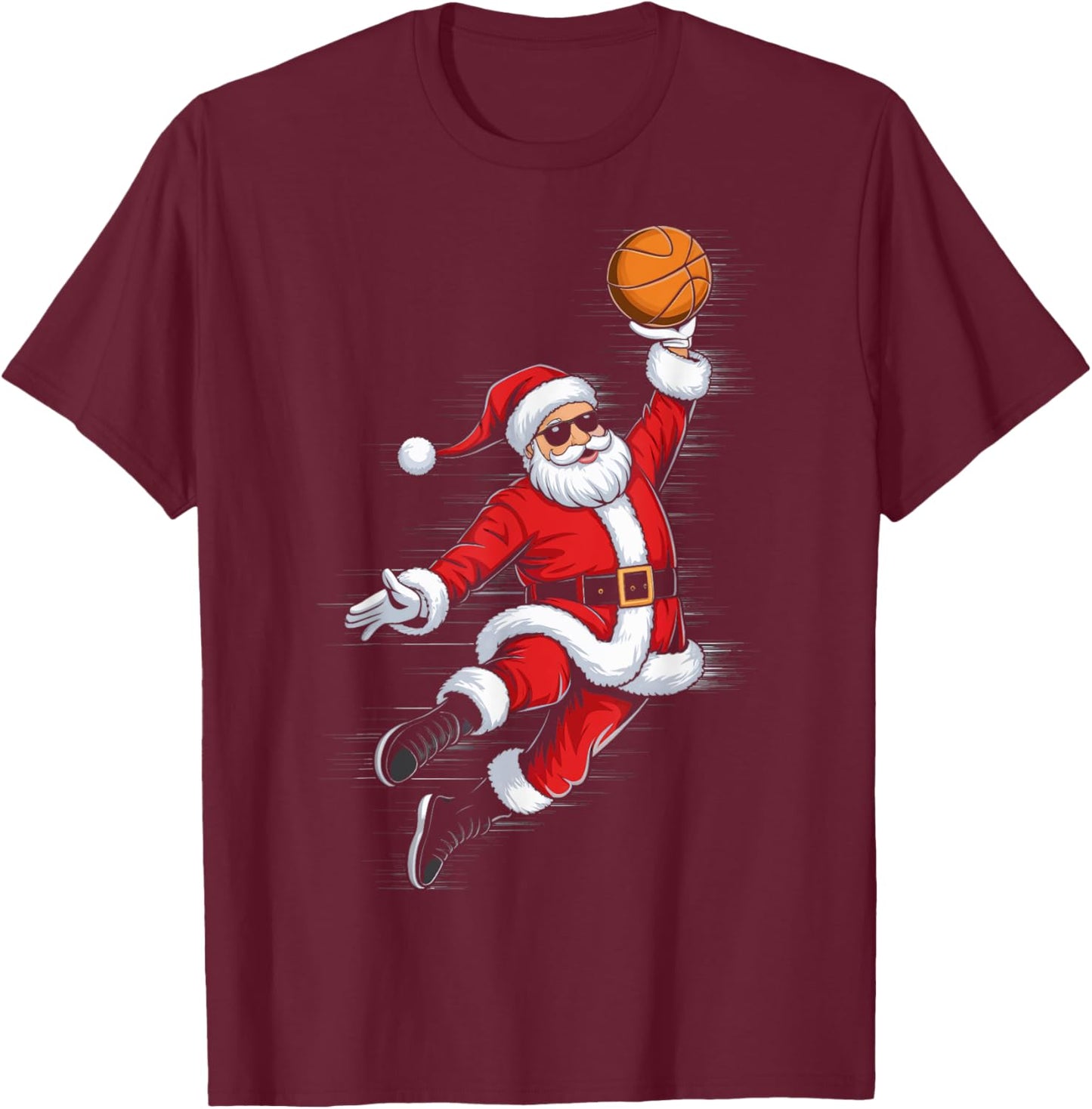 Cute Dunking Santa Playing Basketball Christmas Sports T-Shirt - T-Shirt | Maroon