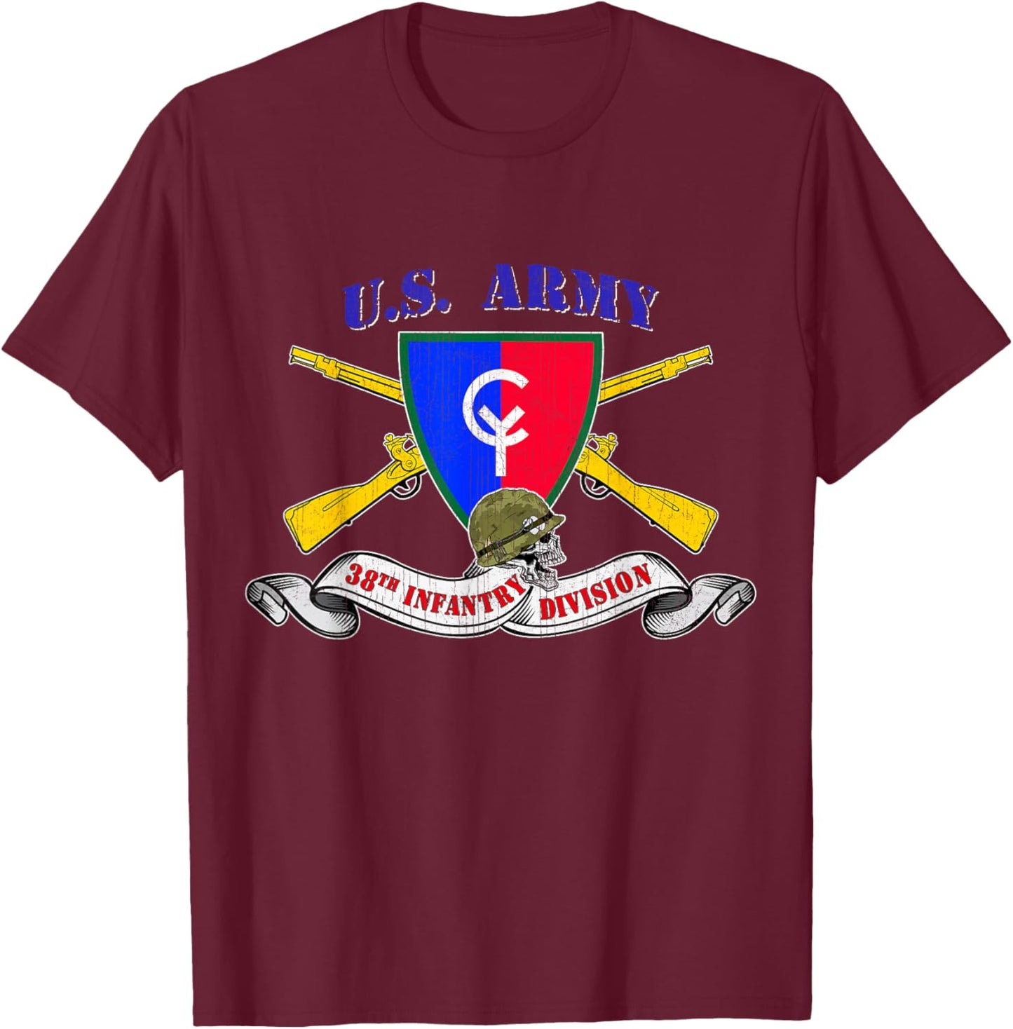 38th Infantry Division 38th ID Veteran Cyclone Division T-Shirt - T-Shirt | Maroon