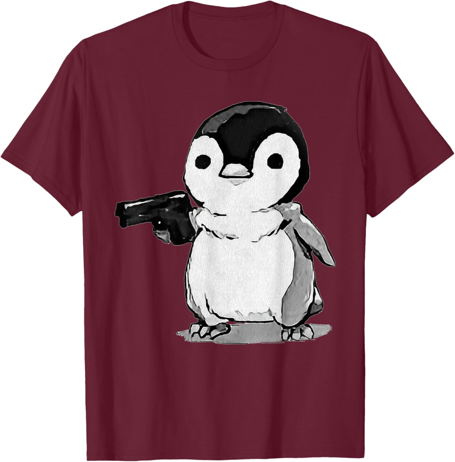 Eagerlys The Little Penguin Holding A Gun Vintage Art T-Shirt - T-Shirt | Maroon